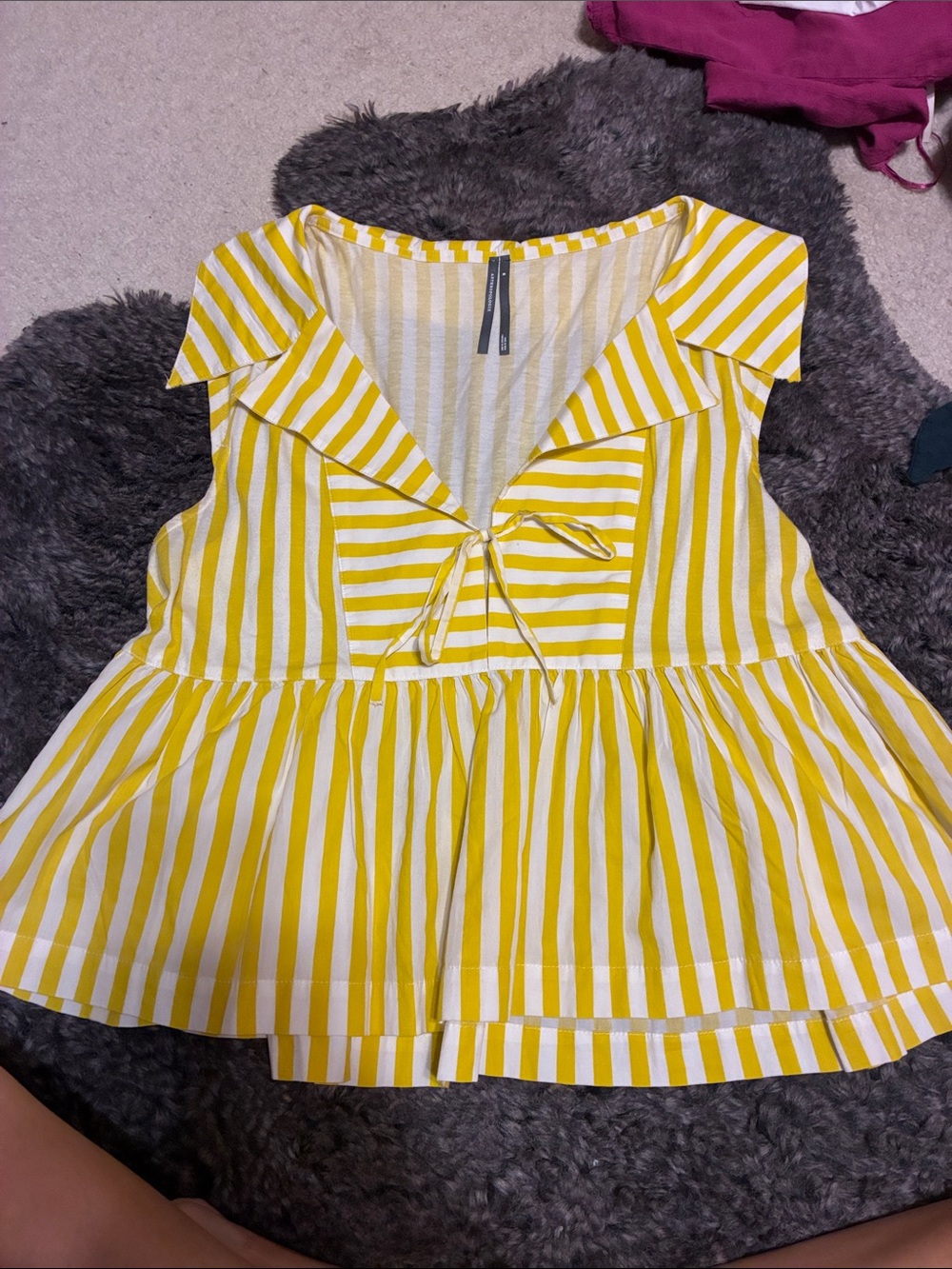 Anthropologie Yellow and White Striped Peplum Tie-Front Top